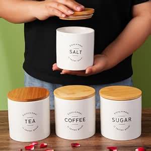 Buy Ixora tea coffee sugar salt container off white set of 4 ceramic ...