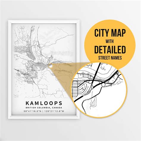 Printable Map of Kamloops, British Columbia, Canada With Street Names - Instant Download  City ...