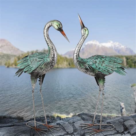 Buy Garden Crane Statues Outdoor Metal Yard Art Heron Statues and ...