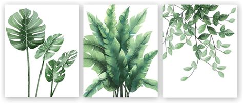 Buy CHDITB Tropical Green Leaves Art Print, Botanical Wall Art Painting ...