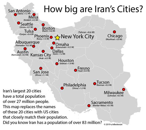 Map of Iran with its 20 largest cities labeled as... - Maps on the Web