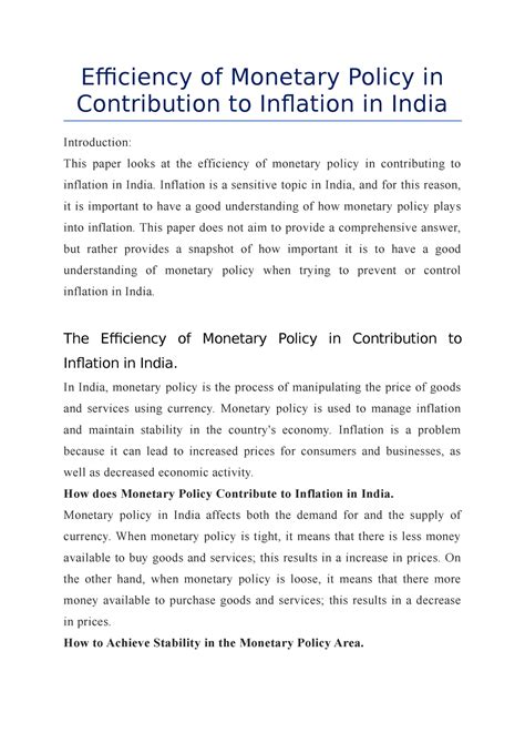 Efficiency of Monetary Policy in Contribution to Inflation in India ...