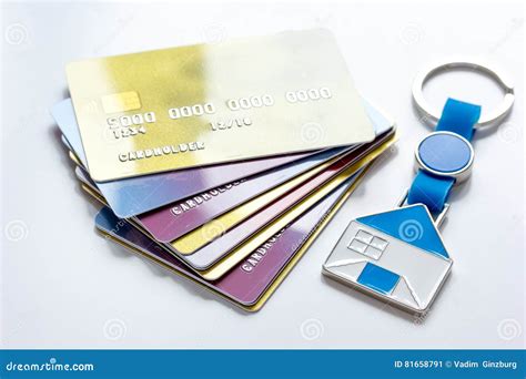 Credit Cards, Key Ring - Concept Mortgage on White Background Stock ...