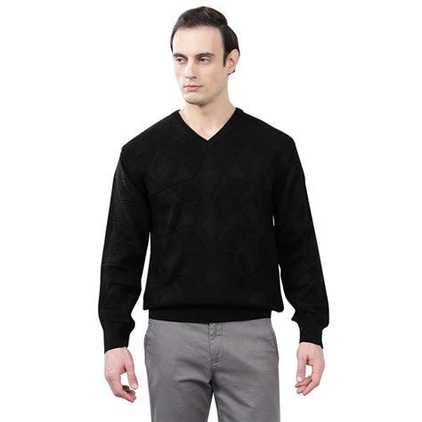 Buy Cantabil Men Black Self Design Sweater Online