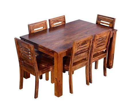 Sheesham Wood Dining Table Set with 6 Chairs for Living Room (Natural ...