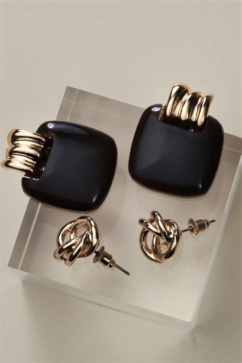 Women's Gold-coloured/Dark brown 2 pairs earrings | H&M IN