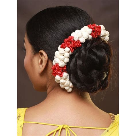 Buy Aatmana Red Rose & White Mogra Artificial Flower Gajra Floral Hair ...