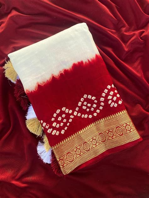 Inspiring Off White Pure Viscose Dola Silk Printed Bandhani Saree With ...