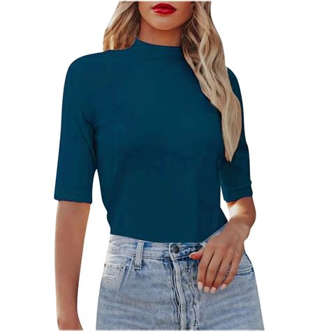 Posijego Women's Mock Turtleneck T Shirt Short Sleeve Tight Tops Slim ...