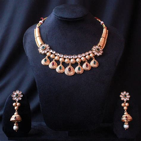 PANASH Gold - Plated Stone Choker Necklace Set with Earrings ...