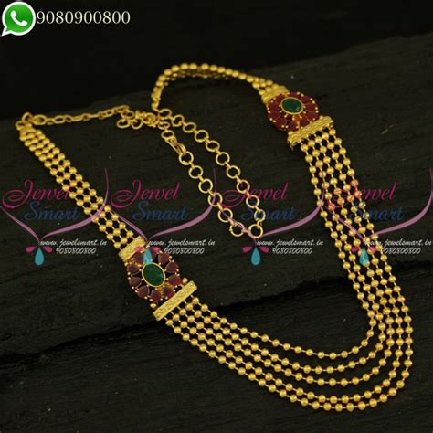 Gold Plated Necklace Beads Design Multi Strand Mugappu Mala NL21084