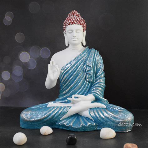 Silver Blend Turquoise Color Large Blessing Buddha Statue – Deczo