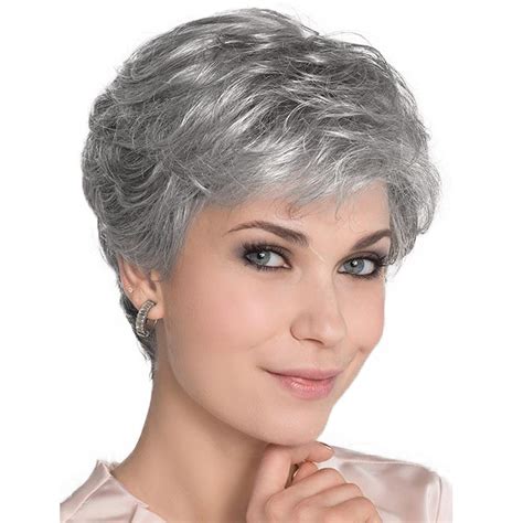 GNIMEGIL Grey Wigs for Black Women with Bangs Short Layered Natural ...