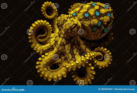 Blue Ringed Octopuses Tetrodotoxin Poisonous Octopus Dangerous Aquatic Animals Black Background ...