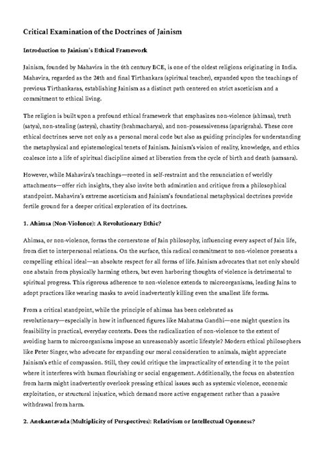 Critical Analysis of Jainism's Doctrines: Ethics and Asceticism - Studocu