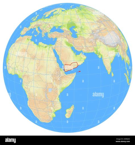 View of the Earth from space showing the location of the country Yemen ...