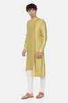 Buy Yellow Jacquard Silk Overlap Kurta Set For Men by Mayank Modi - Men ...
