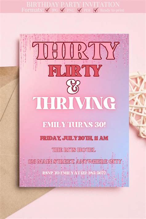 Thirty flirty and thriving 30th birthday invitation – Artofit