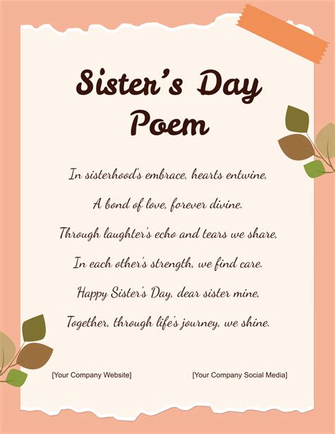 Free Sisters Day Poem Template to Edit Online
