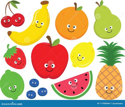 Happy Fruit Clipart Set Vector Illustration | CartoonDealer.com #117958496
