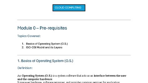 CLOUD COMPUTING Module 0: Overview of Operating Systems and Their Role ...