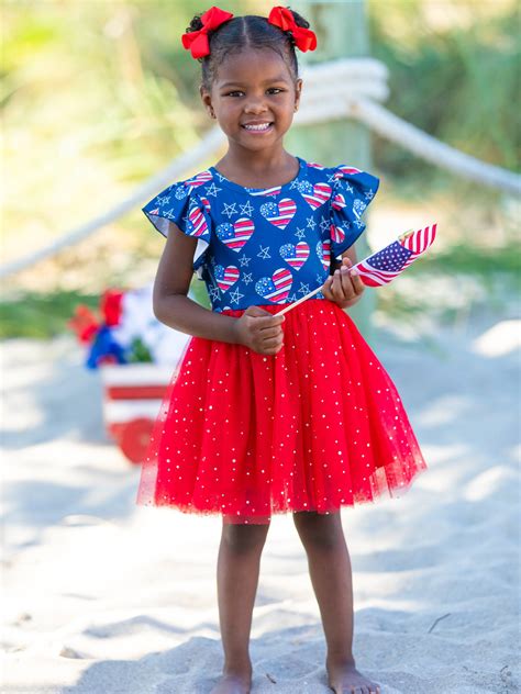 Girls 4th Of July Dresses | US Flag Heart Sequin Sparkle Tutu Dress ...