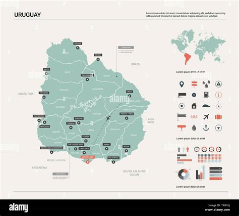 Vector map of Uruguay. Country map with division, cities and capital Montevideo. Political map ...