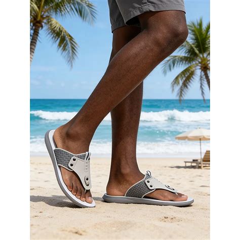Sandales grises pour homme, tige souple avec bride réglable, idéales ...