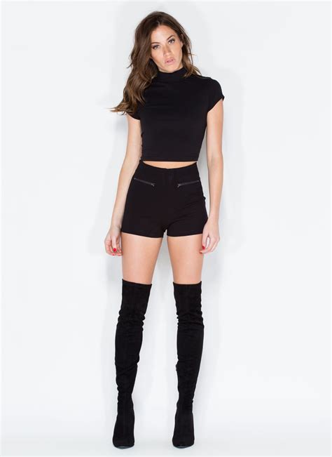 Mini Series High-Waisted Shorts BLACK | Black high waisted shorts, High ...