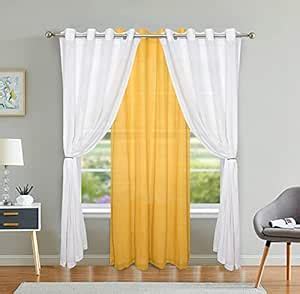 Buy LINENWALAS Cotton Linen Solid Sheer Curtain Set with Eyelet Rings ...