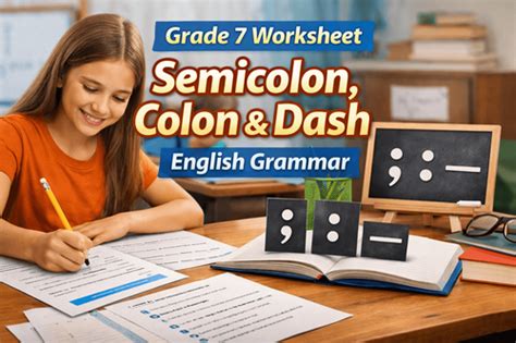 Punctuation Practice for Grade 7: Semicolon and Dash Worksheet