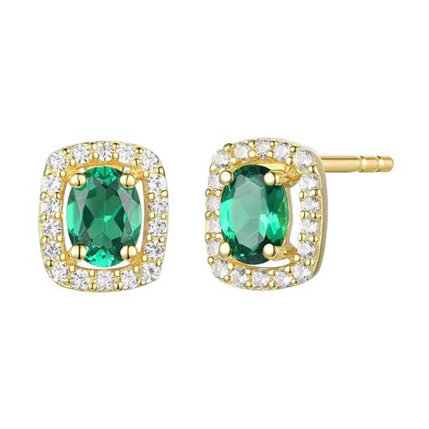 MASTERPIECE 14k Gold Over Sterling Silver Emerald and Lab-Created White ...