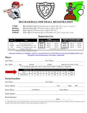 Fillable Online 2012 Baseball Softball Registration Fax Email Print ...