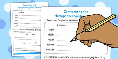 Contractions and Homophones Activity