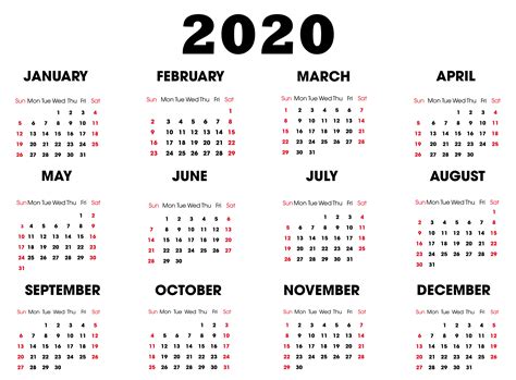 カレンダー 2020 無料｜シンプルなカレンダー A4 四角バージョン（日曜始まり）｜【公式】イラスト素材サイト「イラストダウンロード」