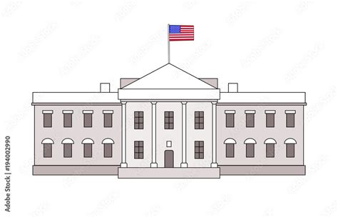 White House In Usa Vector Flat Illustration Washington Dc Capitol ...