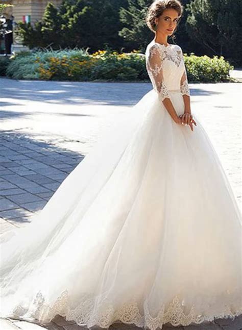 Classic Lace Ball-Gown Sleeves Wedding Dresses - Missacc