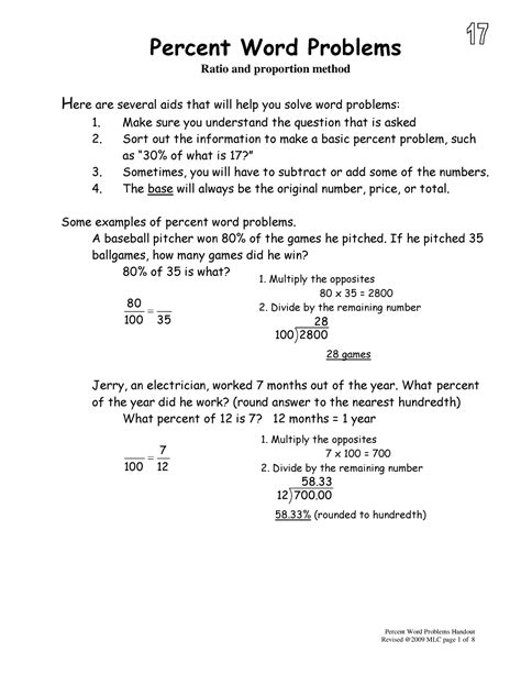 Percent Word Problems (With guided help) (No answer Key) - Percent Word ...