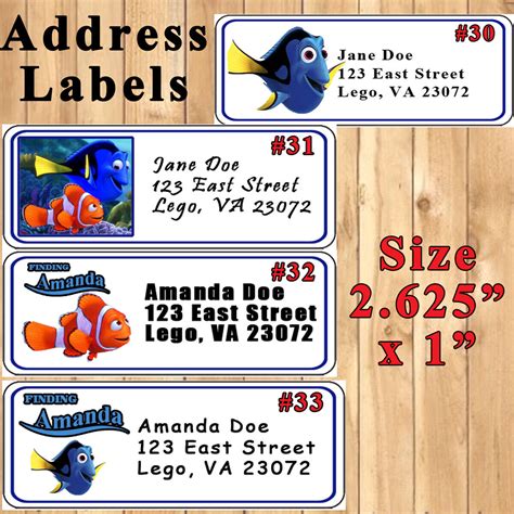Finding Dory Nemo Birthday Favor Sticker Candy Address Bottle Labels ...