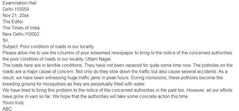 write a letter to editor of newspaper complaining about bad condition ...