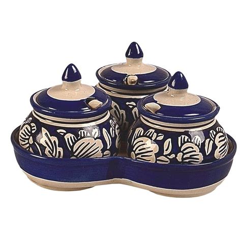 Buy Craftghar Pickle Jar Set (Ceramic 3 Jars with lids, 3 Spoons, 1 ...