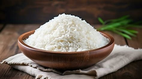 Asian white rice or uncooked white rice with the rice field back ai ...