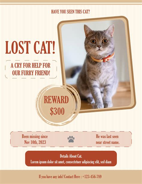 Classic Lost Cat Flyer Template - WordLayouts