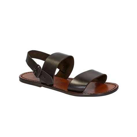 Handmade mens sandals in dark brown leather made in Italy | The leather ...