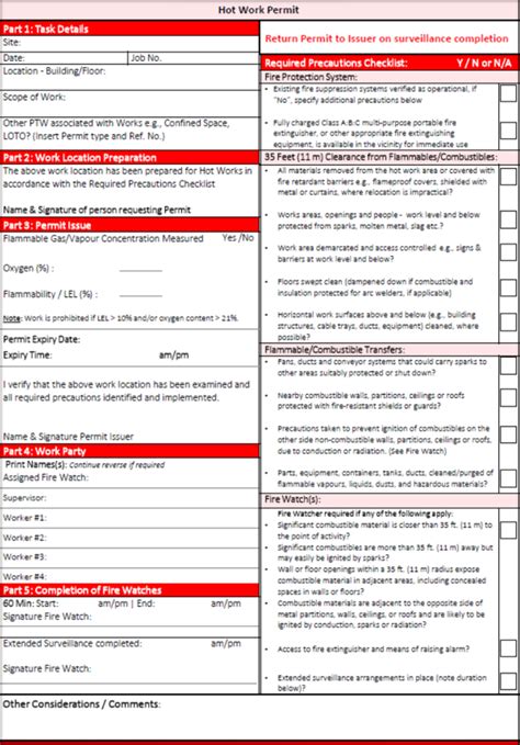 Image result for Hot Work Permit Example