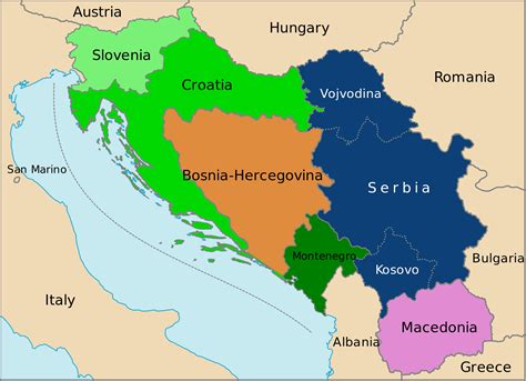 Map of the six Yugoslav republics and autonomous provinces
