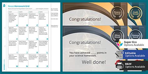 Forces Homework Grid | KS3 Physics | Beyond Science