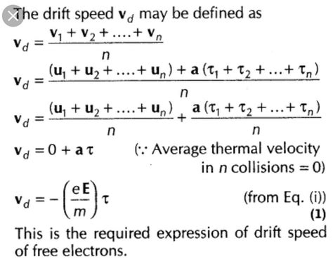 Derive the expression for drift velocity ? - Brainly.in