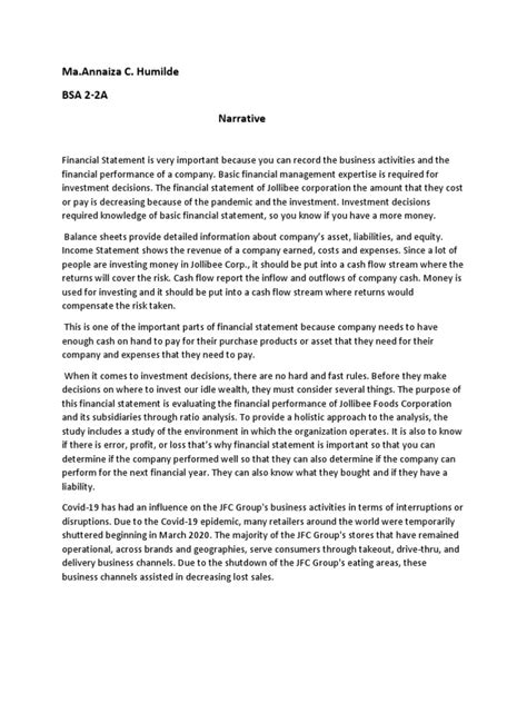 Narrative Report in Financial Statement Example 的图像结果