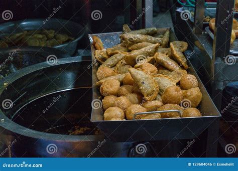 Deep Fried Fish Balls and Dumplings on Night Street Food Market Stock ...